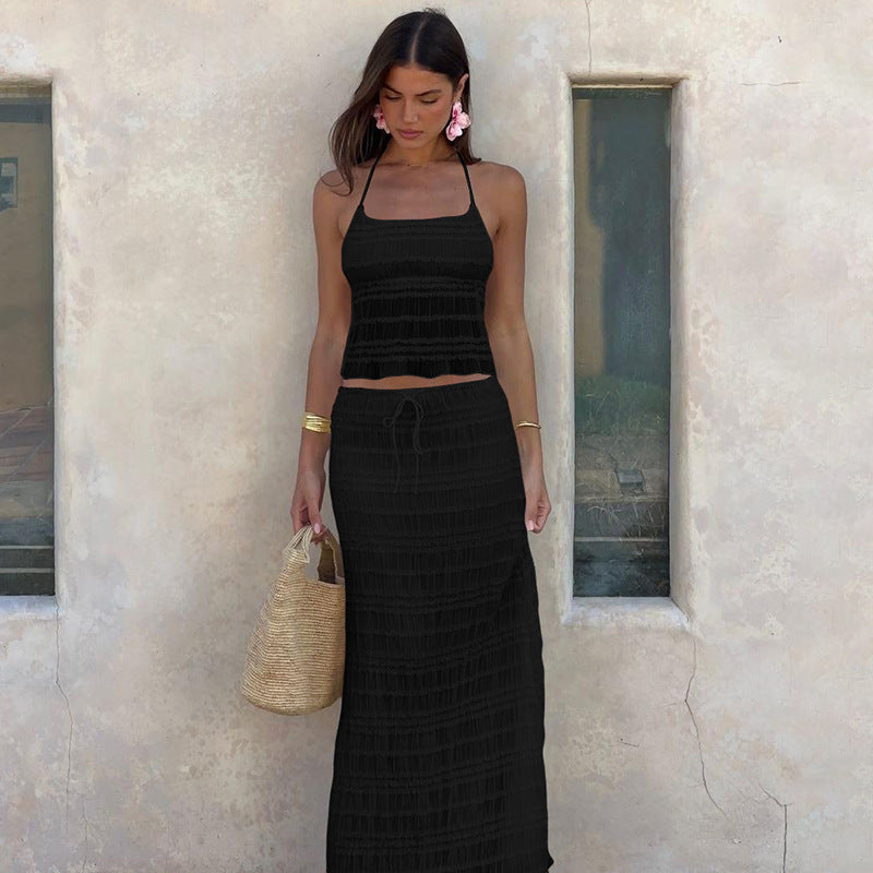 Boho Halter Top + Maxi Skirt Set
