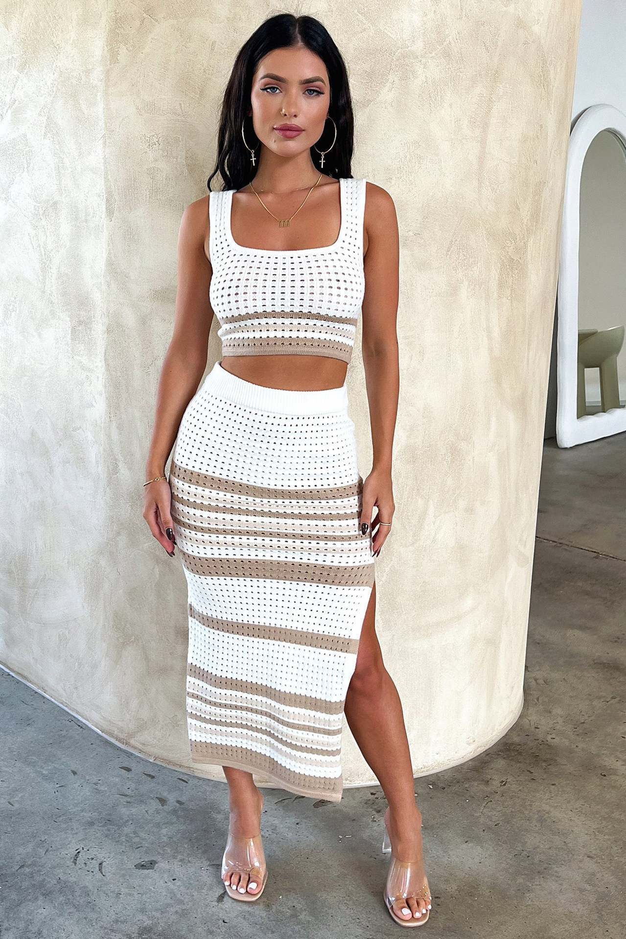 Cropped Top + Slit Skirt Set