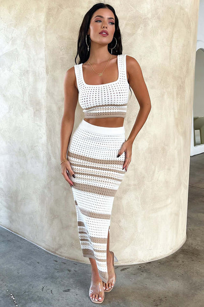 Cropped Top + Slit Skirt Set