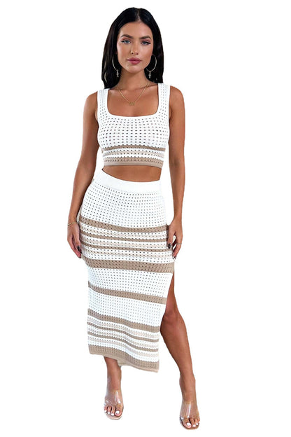 Cropped Top + Slit Skirt Set