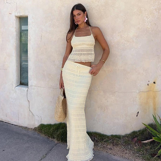 Boho Halter Top + Maxi Skirt Set