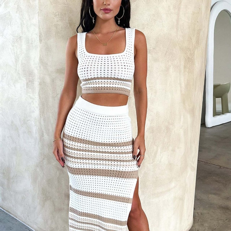 Cropped Top + Slit Skirt Set